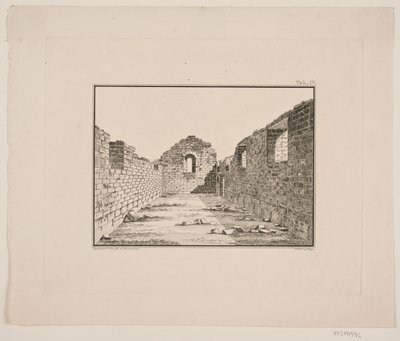 Ruina de iglesia en Groenlandia. Ilustración de W.A. Graah. Viaje de exploración a la costa este de Groenlandia de Oluf Olufsen Bagge