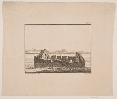 Ruina de iglesia en Groenlandia. Ilustración para W.A. Graah. Viaje de exploración a la costa este de Groenlandia de Oluf Olufsen Bagge