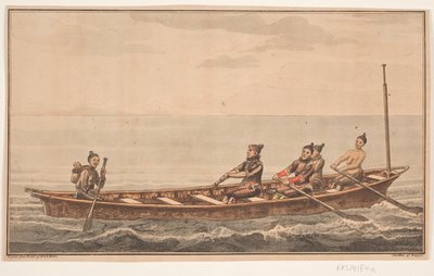 Konebåd. Ilustración de W.A. Graah. Viaje de exploración a la costa este de Groenlandia de Oluf Olufsen Bagge