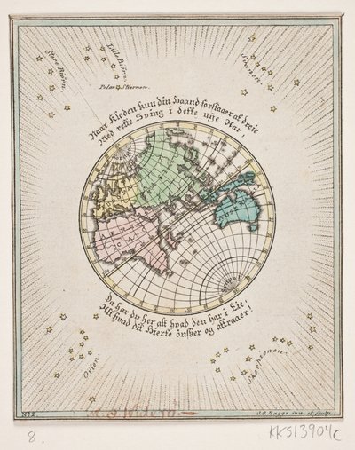 Mapa del mundo con poemas de Oluf Olufsen Bagge