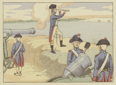 Un teniente en Valence en 1785, Napoleón observaba ejercicios de artillería de Onfray de Breville Job