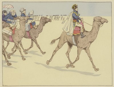 Llegado a la tierra de los faraones, Napoleón iba a todas partes seguido por una comisión de eruditos y artistas que nunca habían montado en camello, 1 de julio de 1798 de Onfray de Breville Job