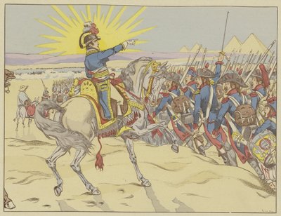Napoleón inspirando a sus tropas en la Batalla de las Pirámides, Egipto, 21 de julio de 1798 de Onfray de Breville Job