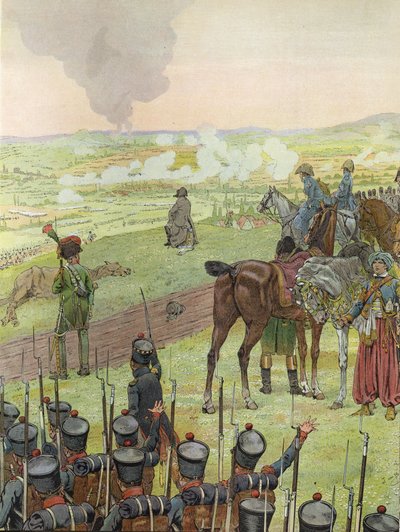 Napoleón, sentado en un tambor, en la Batalla de Bautzen, 20-21 de mayo de 1813 de Onfray de Breville Job