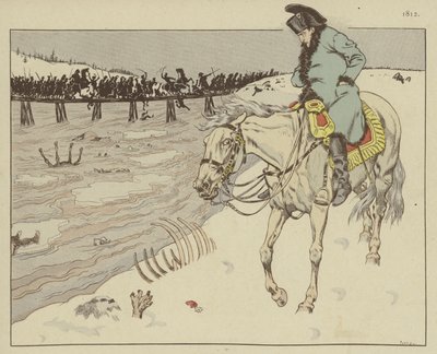 Napoleón observando los restos de su Gran Ejército cruzando el río Berezina en la retirada de Moscú, 1812 de Onfray de Breville Job