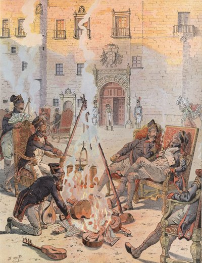 Napoleón presenciando a algunos de sus soldados relajándose en Burgos de Onfray de Breville Job
