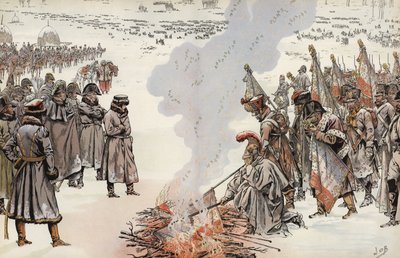Campaña rusa de Napoleón, quemando los estandartes, 23 de noviembre de 1812 de Onfray de Breville Job