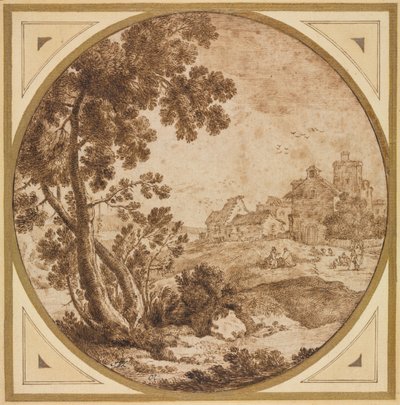 Paisaje con Edificios y Figuras, segunda mitad del siglo XVII de Onorio Marinari