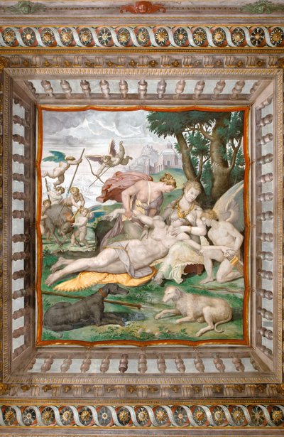 Muerte de Adonis del techo de la Sala de Adonis, Rocca dei Rossi, San Secondo, Parma, Italia, detalle de 2384731 de Orazio (attr.to) Samacchini