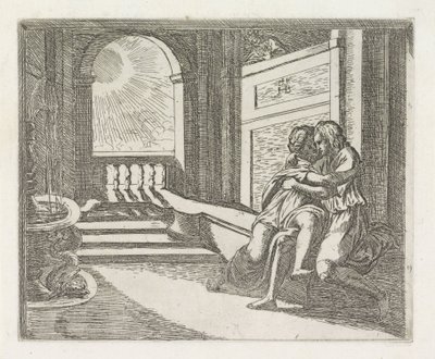 Abimelec ve a Isaac acariciando a Rebeca Pinturas en la Logia de Rafael (título de la serie) de Orazio Borgianni