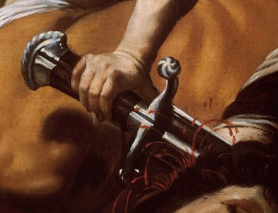 Detalle de la espada de David en David y Goliat de Orazio Borgianni