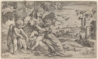 Madonna y el Niño con Juan el Bautista de Orazio Farinati after Paolo Farinati
