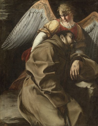 San Francisco sostenido por un ángel, c.1607 (óleo sobre lienzo) de Orazio Gentileschi