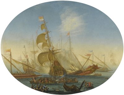 Una batalla naval entre turcos y cristianos de Orazio Grevenbroeck