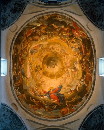 Vista interior de la cúpula. Fresco que representa la Asunción de la Virgen por Orazio y Girolamo Riminaldi (siglo XVII) de Orazio Riminaldi