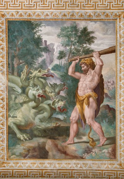 Hércules luchando contra la Hidra de Lerna, detalle de las Historias de Hércules de Orazio Samacchini