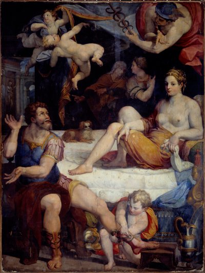 Guerra de Troya: "Mercurio ordena a Enee que abandone a Didón" Pintura de Orazio Samachini (1532-1577) Siglo XVI Sol. 2,49x1,78 m de Orazio Samachini