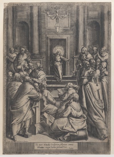 Cristo disputando en el templo, 1568-77 de Orazio de Sanctis