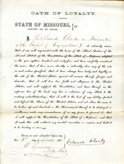 Jura de lealtad al Gobierno de los Estados Unidos y al Estado de Missouri de Orlando Clarke