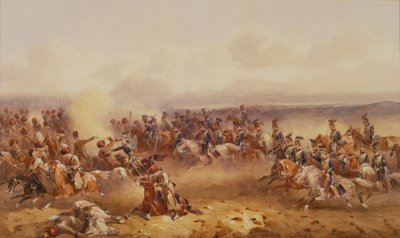 Un escuadrón de los 10º Húsares derrota a los rusos en Tchernaya, 16 de agosto de 1855, c.1890 de Orlando Norie