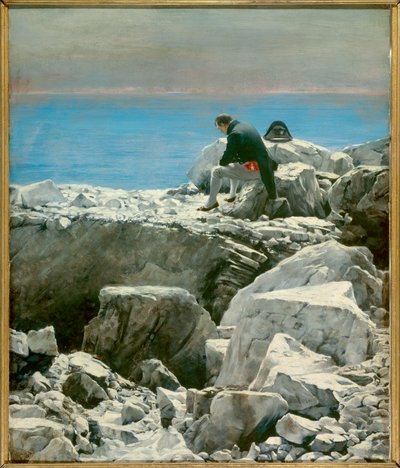 Se acabó, Napoleón I a Santa Elena (1769-1821) El emperador en el exilio está representado en actitud melancólica solo en una roca de la isla de Santa Elena. Pintura de Oscar Rex (1857-1929) Sol del siglo XIX. 0,76x0,67 m Malmaison, musee du chateau - Se a de Oscar Rex