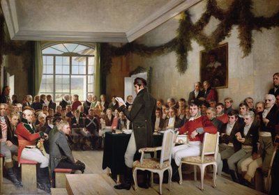 La Asamblea Nacional en Eidsvoll aprueba la Constitución noruega en 1814 de Oscar Arnold Wergeland