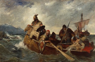 Los noruegos desembarcan en Islandia en 872 (óleo sobre lienzo) de Oscar Arnold Wergeland