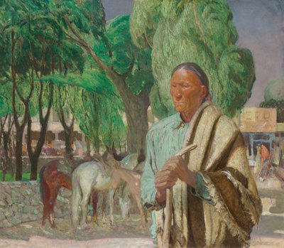 Un rincón en la plaza de Taos, c.1925 (óleo sobre lienzo) de Oscar Edward Berninghaus