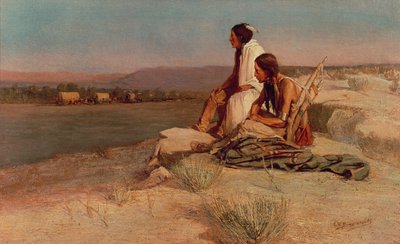 Watching the Wagon Train (óleo sobre lienzo) de Oscar Edward Berninghaus