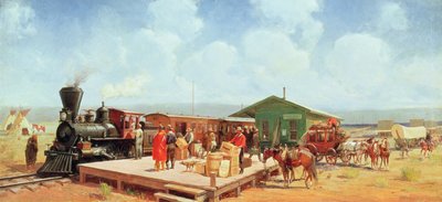 Western Railway Station, Frontier Days, c.1901 (óleo sobre lienzo) de Oscar Edward Berninghaus
