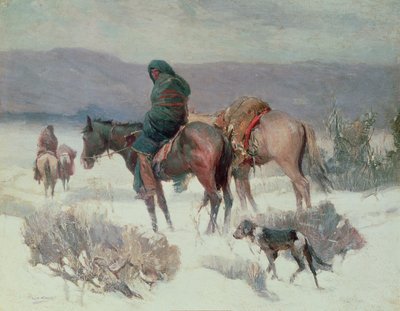 Caza de invierno (óleo sobre lienzo) de Oscar Edward Berninghaus