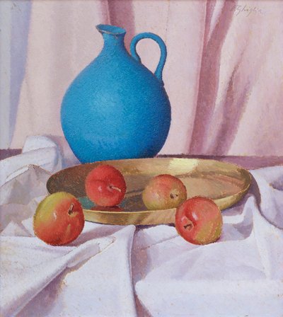 Composición con manzanas y jarra, c.1940-41 (óleo sobre cartón) de Oscar Ghiglia