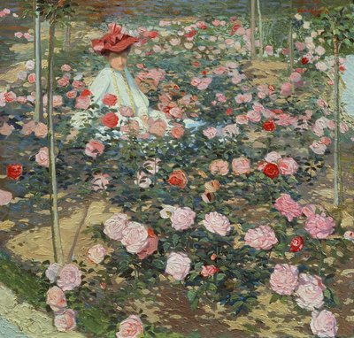 La señora Ojetti en el jardín de rosas de Oscar Ghiglia
