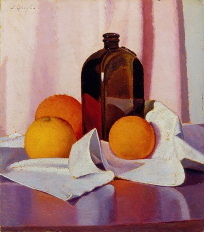 Naranjas y botella, c.1930-40 (óleo sobre cartón) de Oscar Ghiglia