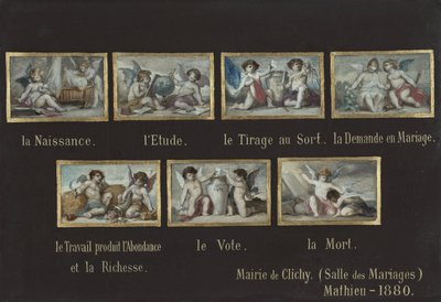 Boceto para el ayuntamiento de Clichy: Alegorías de la vida del ciudadano (sobre la puerta del salón de bodas) de Oscar Pierre Mathieu