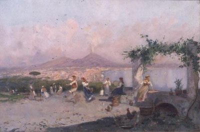 La Bahía de Nápoles con Figuras Bailando en Primer Plano de Oscar Ricciardi
