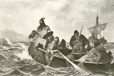 Leif Ericson frente a la costa de Vineland (grabado) de Oscar Wergeland