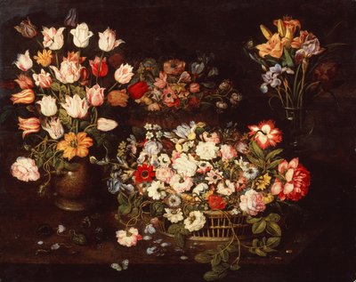 Cuatro jarrones con una selección de flores (óleo sobre tabla) de Osias the Elder Beert