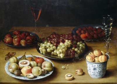 Bodegón con fruta y copas, de Osias Beert (1580-1624), óleo sobre madera de Osias the Elder Beert