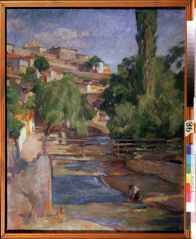 ""Paisaje con puente y río"" Pintura de Osip Emmanuilovich Braz (1872-1936) 1912 Museo Estatal de Arte, Tomsk de Osip Emmanuilovich Braz