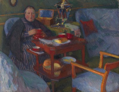 Mujer bebiendo té de Osip Emmanuilovich Braz