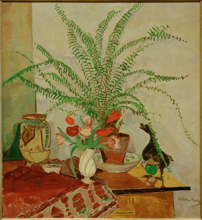 Naturaleza muerta con planta de hojas de Oskar Moll