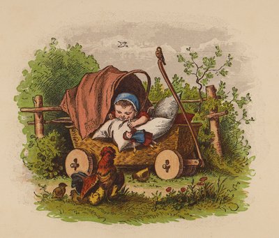 Bebé en cochecito (litografía en color) de Oskar Pletsch
