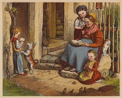 Granny Reading (litografía en color) de Oskar Pletsch