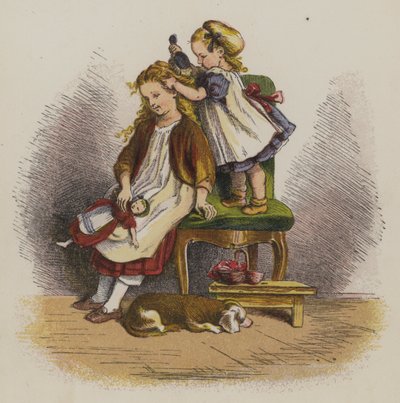 Niña cepillando el cabello de su hermana de Oskar Pletsch