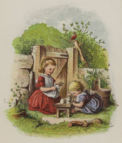 Dos niñas pequeñas jugando en un jardín de Oskar Pletsch