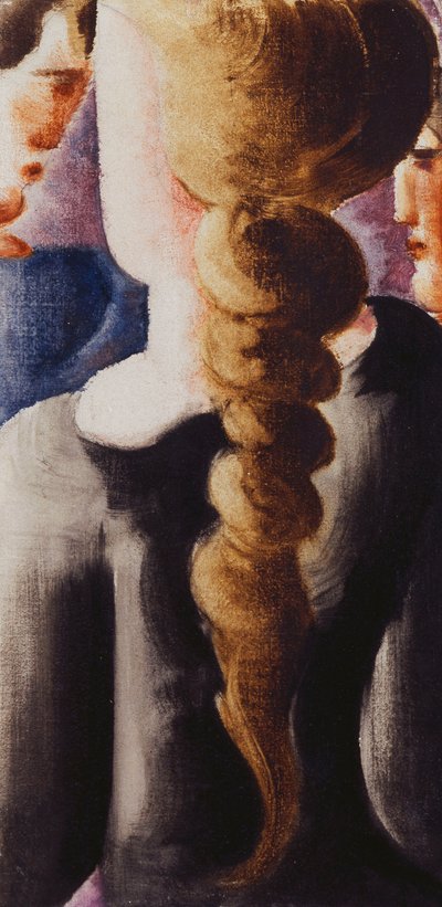 Trenza oscura desde atrás, Imagen pequeña I; Schwarzbezopfte von hinten, Kleinbild I de Oskar Schlemmer