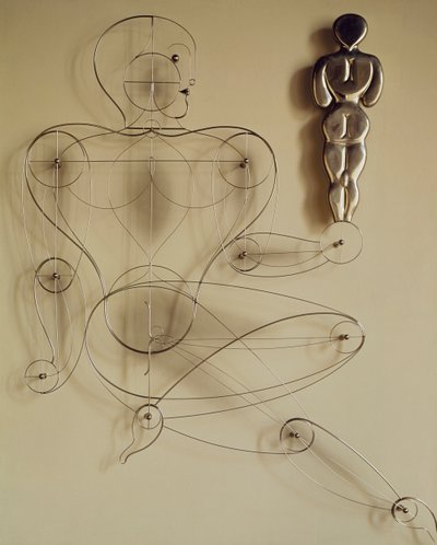Homo, figura de alambre con figura trasera en la mano de Oskar Schlemmer
