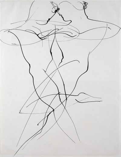 Dos figuras en movimiento opuesto, danza de Oskar Schlemmer