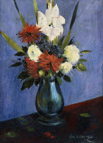 Jarrón de flores con gladiolos y dalias de Oskar Schlemmer